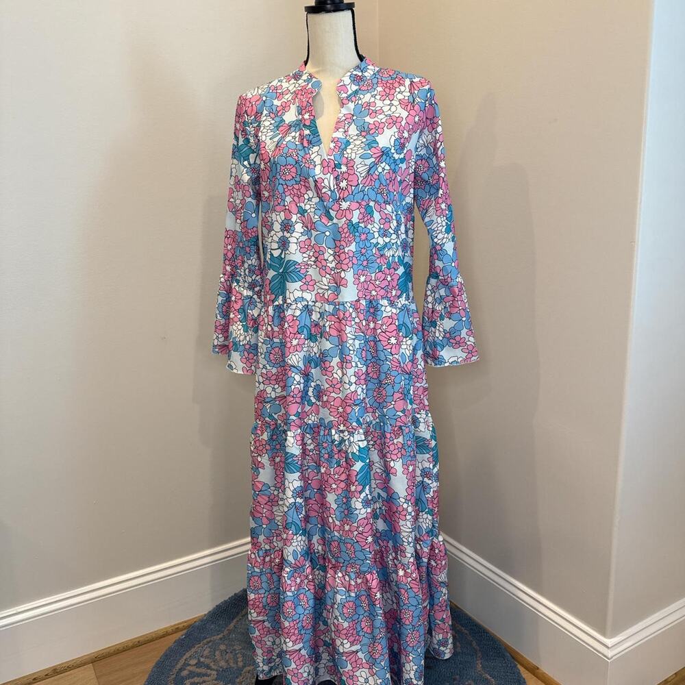 Pink and blue floral maxi dress